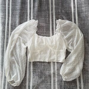 Shein white balloon sleeve textured peasant blouse